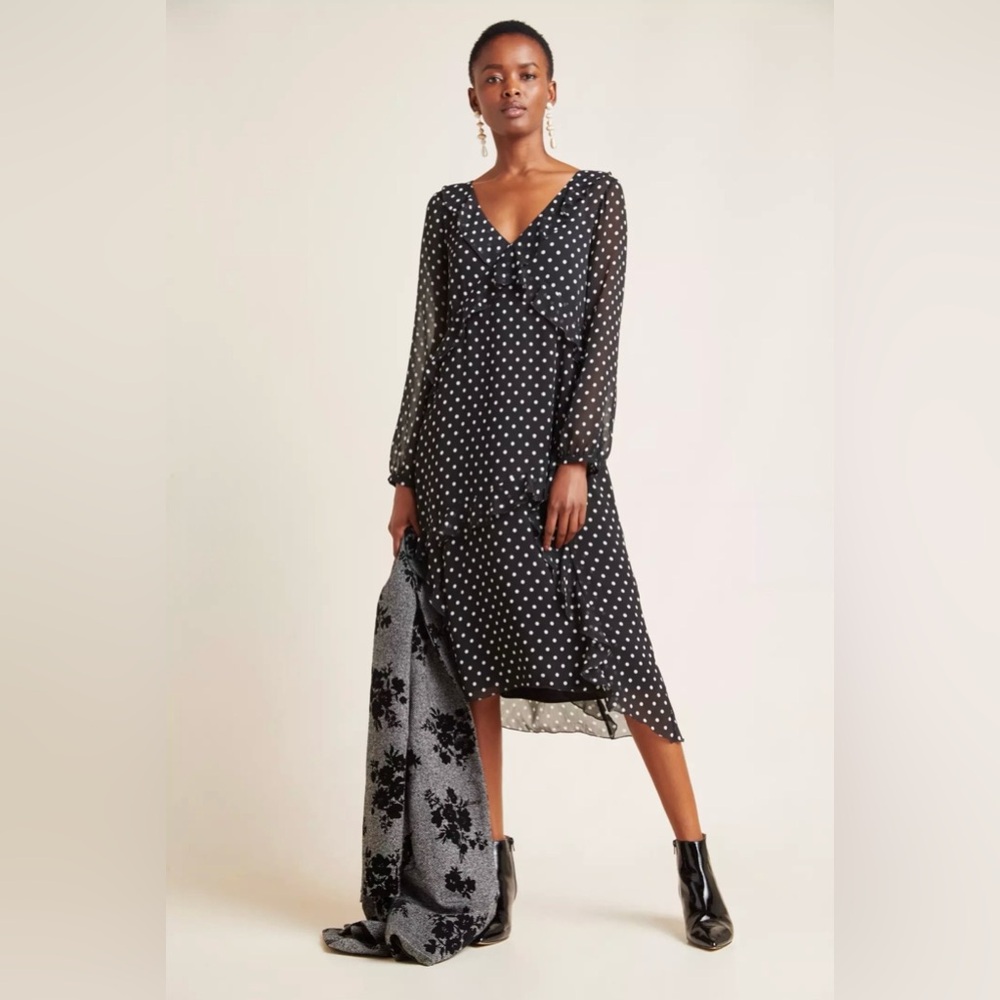 Anthropology Maeve Sirena Ruffled Polka Dot Semi Sheer Tunic size XS/S